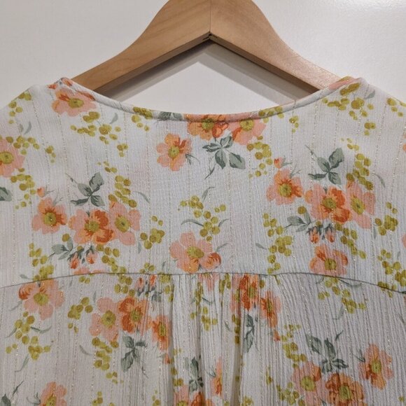 Cupcakes and Cashmere Blouse Women's Small Floral Peasant Smock Metallic Fringe - Picture 11 of 15